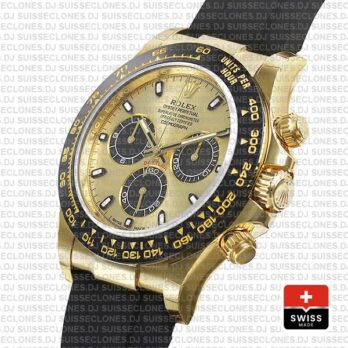 Rolex Daytona Rubber Yellow Gold Panda Gold Dial Ceramic Bezel 40mm 116518ln