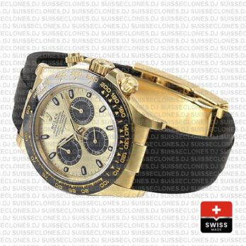 Rolex Cosmograph Daytona Rubber 18k Yellow Gold 904L Steel Gold Panda Dial Stick Markers 40mm