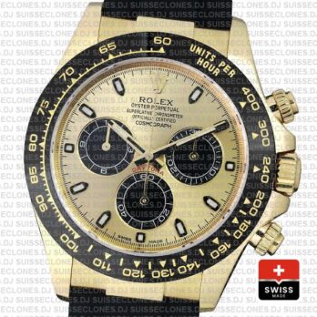 Rolex Daytona Yellow Gold Rubber Strap Panda Dial Swiss Replica Watch