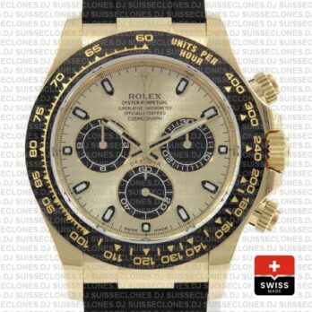 Rolex Daytona Yellow Gold Rubber Strap Panda Dial Swiss Replica Watch