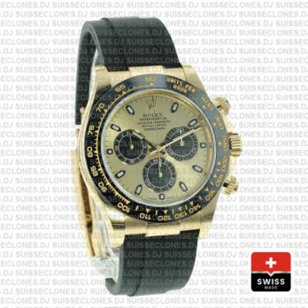 Rolex Daytona Rubber Yellow Gold Panda Gold Dial Ceramic Bezel 40mm 116518ln