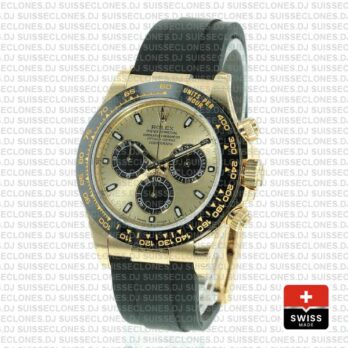 Rolex Daytona Rubber Yellow Gold Panda Gold Dial Ceramic Bezel 40mm 116518ln