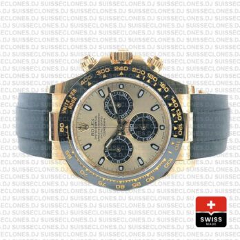 Rolex Daytona Rubber Yellow Gold Panda Gold Dial Ceramic Bezel 40mm 116518ln