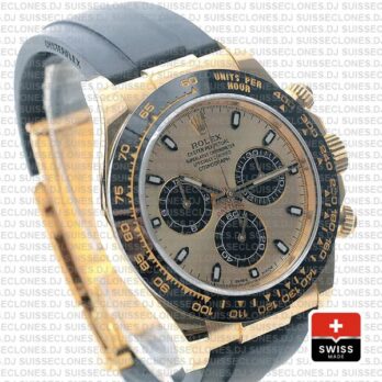 Rolex Daytona Yellow Gold Rubber Strap Panda Dial Swiss Replica Watch