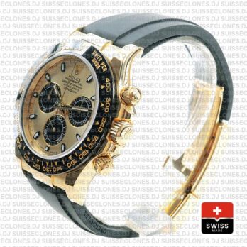 Rolex Daytona Rubber Yellow Gold Panda Gold Dial Ceramic Bezel 40mm 116518ln