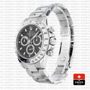Rolex Cosmograph Daytona Black Dial 40mm Swiss Replica Watch with 904L Stainless Steel Oyster Bracelet