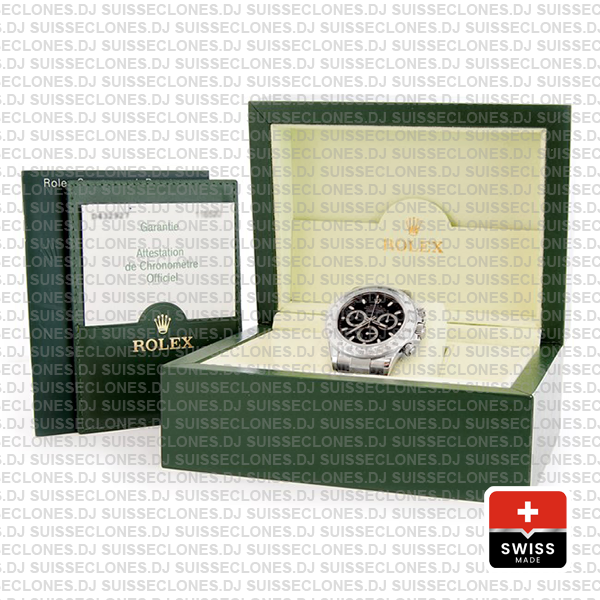 Rolex Cosmograph Daytona Black Dial 40mm Swiss Replica Watch with 904L Stainless Steel Oyster Bracelet