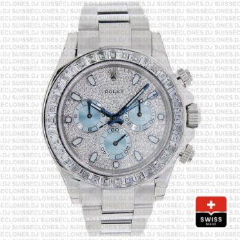 Rolex Oyster Perpetual Cosmograph Daytona in Platinum Diamond Dial & Bezel with Ice Blue Subdials & an Oyster bracelet Replica Watch