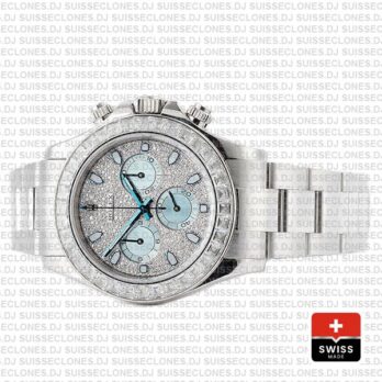 Rolex Oyster Perpetual Cosmograph Daytona in Platinum Diamond Dial & Bezel with Ice Blue Subdials & an Oyster bracelet Watch