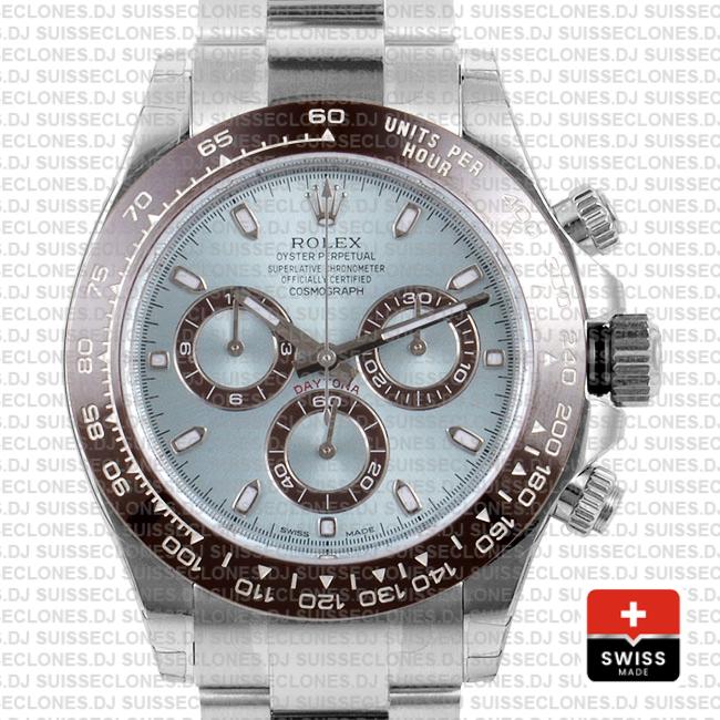 Rolex Cosmograph Daytona 950 Platinum 904L Steel Ice Blue Dial Ceramic Bezel 40mm Oyster Bracelet