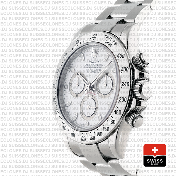 Rolex Daytona 18k White Gold 904L Stainless Steel White Dial with luminous Markers & Oyster Bracelet Replica