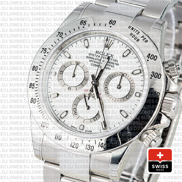 Rolex Daytona 18k White Gold 904L Stainless Steel White Dial with luminous Markers & Oyster Bracelet Replica