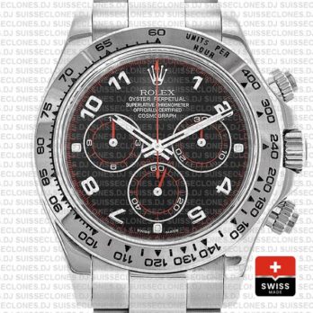 Rolex Cosmograph Daytona 18k White Gold Black Arabic Dial with Red Needles