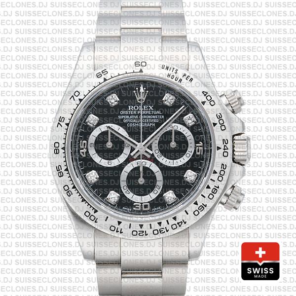 Rolex Daytona 18k White Gold Black Diamond Dial Watch