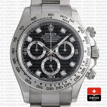 Rolex Daytona 18k White Gold Black Diamond Dial Swiss Replica Watch