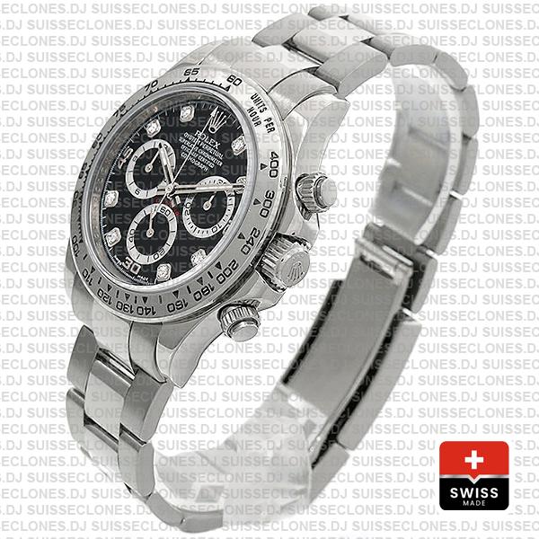 Rolex Daytona Ss White Gold Black Diamond 40mm 116509 Swiss Replica