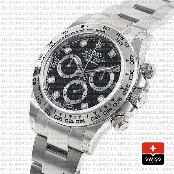 Rolex Oyster Perpetual Cosmograph Daytona 40mm 18k White Gold Black Diamond Dial