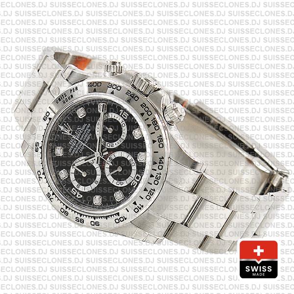 Rolex Oyster Perpetual Cosmograph Daytona 40mm 18k White Gold Black Diamond Dial