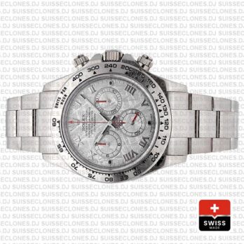 Rolex 116509 Cosmograph Daytona 18k White Gold Stainless Steel Replica Watch Meteorite Dial with Roman Numerals