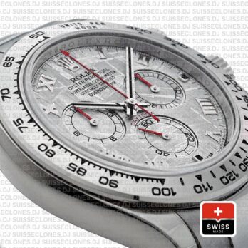 Rolex 116509 Cosmograph Daytona 18k White Gold Stainless Steel Replica Watch Meteorite Dial with Roman Numerals