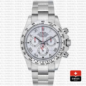 Rolex 116509 Cosmograph Daytona 18k White Gold Stainless Steel Replica Watch Meteorite Dial with Roman Numerals