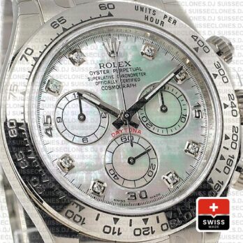 Rolex Daytona 904L Stainless Steel 18k White Gold Mop White Dial with Moissanite Diamond Markers