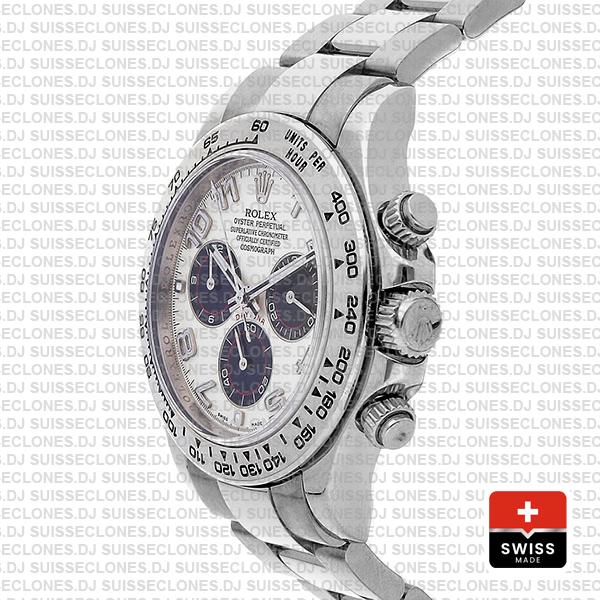 Rolex Cosmograph Daytona 18k White Gold Luxury Replica Watch, White Arabic Dial