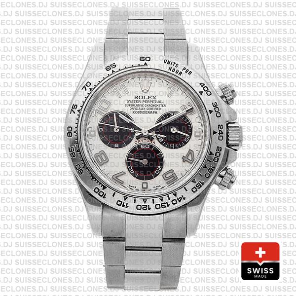 Rolex Cosmograph Daytona 18k White Gold Luxury Replica Watch, White Arabic Dial