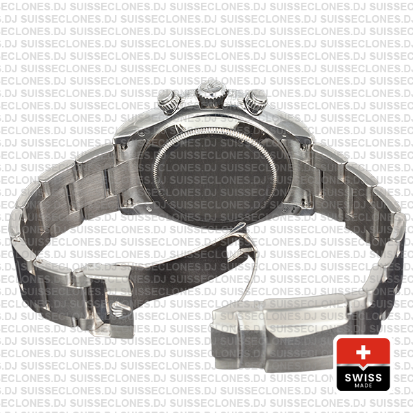 Rolex Daytona 18k White Gold 904L Stainless Steel Rainbow Bezel with Black Dial 40mm