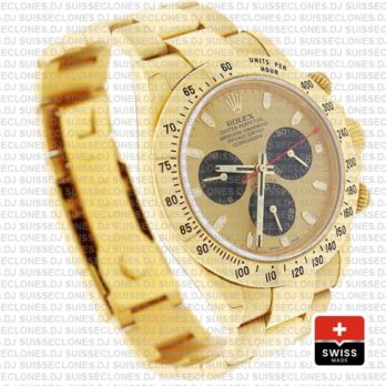 Rolex Daytona Gold 904L Stainless Steel Gold Panda Dial with Black Subdials & Oyster Bracelet 40mm Replica Watch