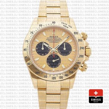 Rolex Daytona Gold 904L Stainless Steel Gold Panda Dial with Black Subdials & Oyster Bracelet