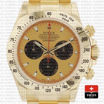 Rolex Daytona Gold 904L Stainless Steel Gold Panda Dial with Black Subdials & Oyster Bracelet 40mm Replica