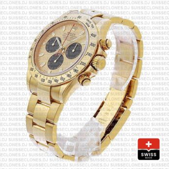 Rolex Daytona Gold 904L Stainless Steel Gold Panda Dial with Black Subdials & Oyster Bracelet 40mm Replica Watch