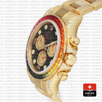 Rolex Daytona Yellow Gold Rainbow Bezel Swiss Replica Watch