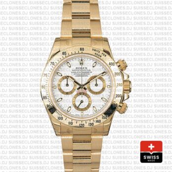 Rolex Daytona Yellow Gold White Dial Chronograph Swiss Replica 116528