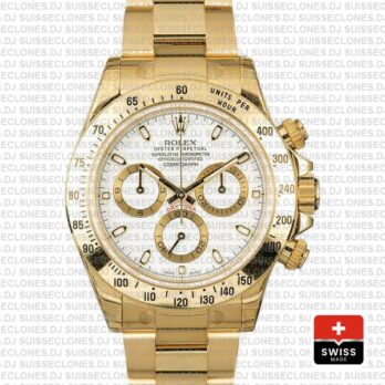 Rolex Daytona Yellow Gold White Dial Chronograph Swiss Replica 116528