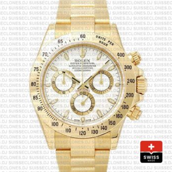 Rolex Daytona Yellow Gold White Dial Chronograph Swiss Replica 116528