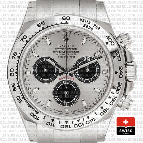 Solid Rolex Daytona 18k White Gold Steel Dial 40mm 116509
