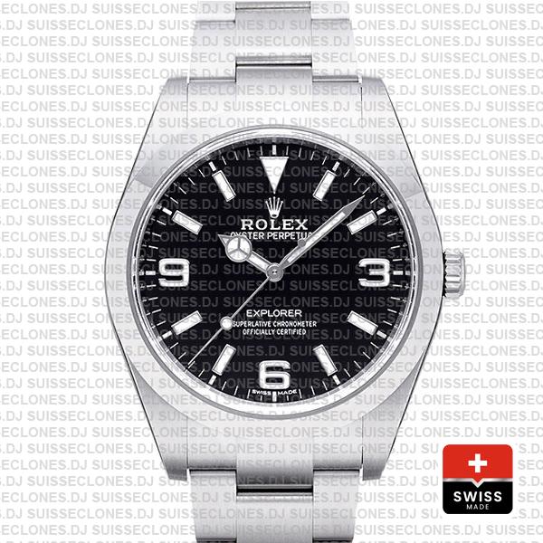 Rolex Explorer 904L Steel Black Dial 39mm Replica Watch