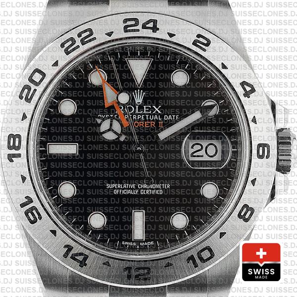 Rolex Explorer II Oyster Perpetual 904L Stainless Steel Date Replica Watch in Black Dial