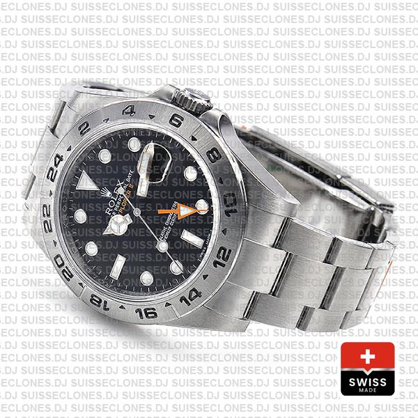 Rolex Explorer II Oyster Perpetual 904L Stainless Steel Date Replica Watch in Black Dial