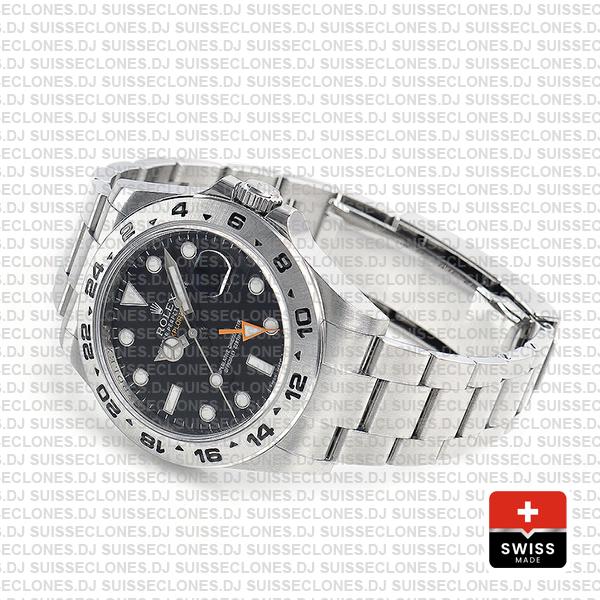 Rolex Explorer II Oyster Perpetual 904L Stainless Steel Date Replica Watch in Black Dial