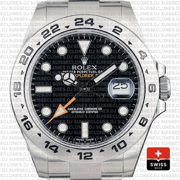 Rolex Explorer II Oyster Perpetual 904L Stainless Steel Date Replica Watch in Black Dial