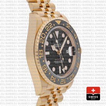 Rolex Gmt-master Ii Jubilee 18k Yellow Gold 904l Steel Black Dial Ceramic Bezel 40mm Ref:126718grnr Swiss Replica Superclone Watch
