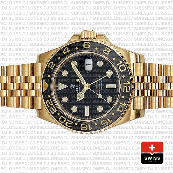 Rolex Gmt-master Ii Jubilee 18k Yellow Gold 904l Steel Black Dial Ceramic Bezel 40mm Ref:126718grnr Swiss Replica Superclone Watch