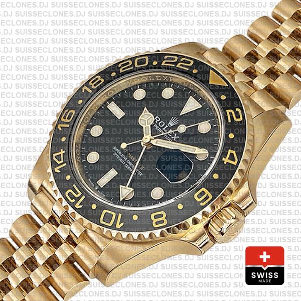 Rolex Gmt-master Ii Jubilee 18k Yellow Gold 904l Steel Black Dial Ceramic Bezel 40mm Ref:126718grnr Swiss Replica Superclone Watch