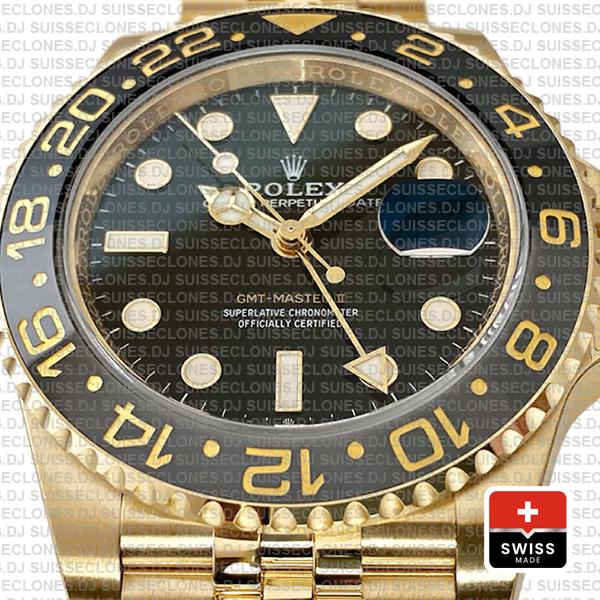 Rolex Gmt-master Ii Jubilee 18k Yellow Gold 904l Steel Black Dial Ceramic Bezel 40mm Ref:126718grnr Swiss Replica Superclone Watch