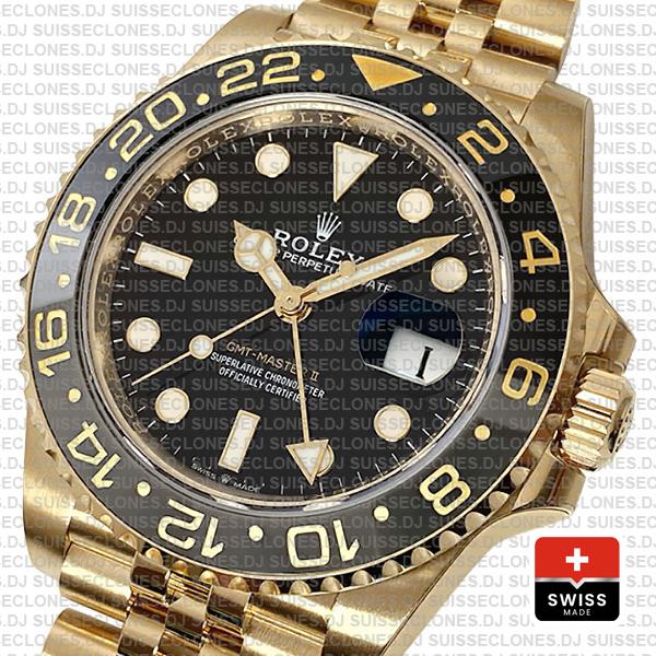 Rolex Gmt-master Ii Jubilee 18k Yellow Gold 904l Steel Black Dial Ceramic Bezel 40mm Ref:126718grnr Swiss Replica Superclone Watch