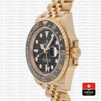 Rolex Gmt-master Ii Jubilee 18k Yellow Gold 904l Steel Black Dial Ceramic Bezel 40mm Ref:126718grnr Swiss Replica Superclone Watch