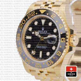 Rolex Gmt-master Ii Jubilee 18k Yellow Gold 904l Steel Black Dial Ceramic Bezel 40mm Ref:126718grnr Swiss Replica Superclone Watch